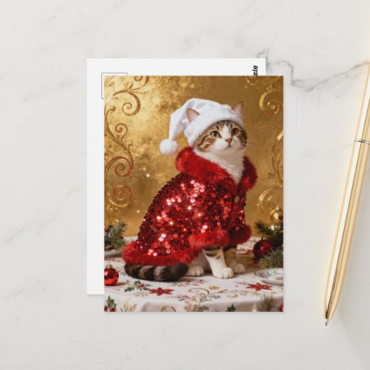Adorable Christmas Cat Postcard ポストカード (正面/裏面インサイチュ)
