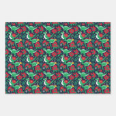 Adorable Christmas Dinosaurs And Poinsettias ラッピングペーパーシート (正面3)