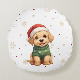 Adorable Christmas Dog - Festive Puppy Christmas ラウンドクッション