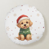Adorable Christmas Dog - Festive Puppy Christmas ラウンドクッション (裏面)