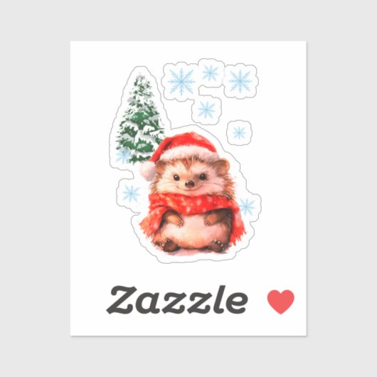 Adorable Christmas Hedgehog Sticker - Festive Wint シール (シート)