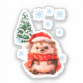 Adorable Christmas Hedgehog Sticker - Festive Wint シール (正面)