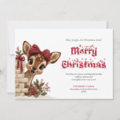 Adorable Christmas kids card with peeking reindeer シーズンカード (正面)