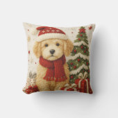 Adorable Christmas Puppy Throw Pillow  クッション (正面)