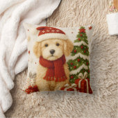Adorable Christmas Puppy Throw Pillow クッション (ブランケット)