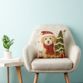 Adorable Christmas Puppy Throw Pillow クッション