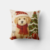 Adorable Christmas Puppy Throw Pillow クッション (正面)