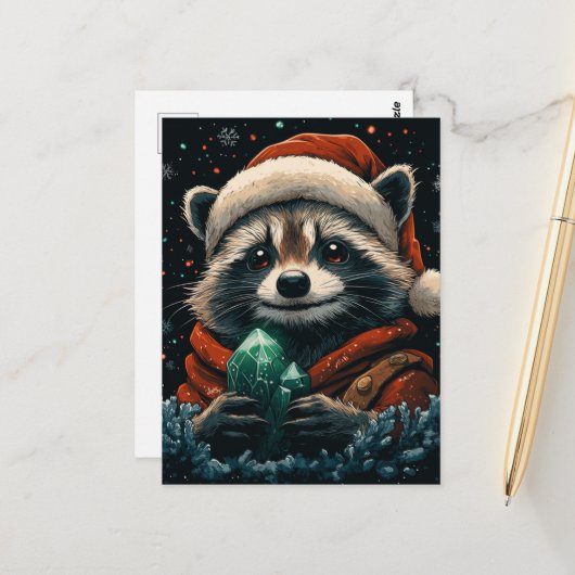 Adorable Christmas Raccoon ポストカード (正面/裏面インサイチュ)