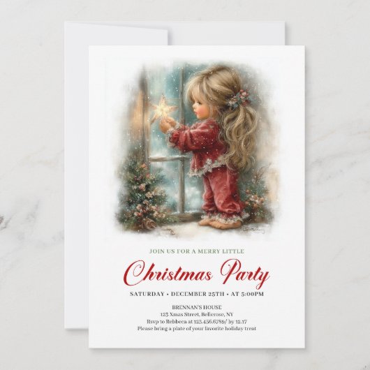 Adorable Christmas Scene Girl Holiday Party Invite 招待状 (正面)