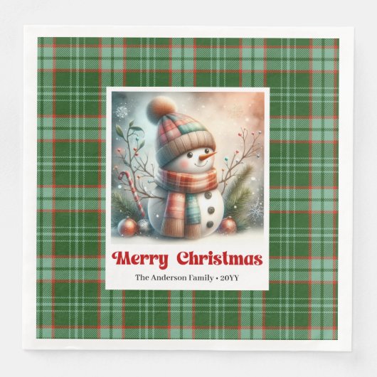 Adorable Christmas Snowman Napkins Editable Kids (正面)