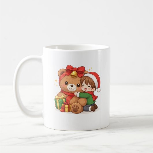 Adorable Christmas Teddy & Child Mug コーヒーマグカップ (左)
