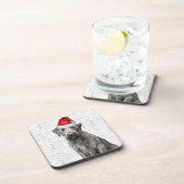 Adorable Christmas Wolfhound Dog Woof Word Art コースター (右側)