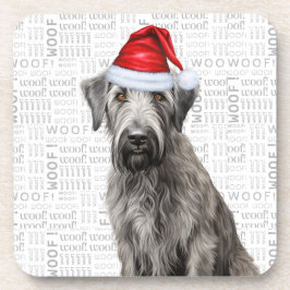 Adorable Christmas Wolfhound Dog Woof Word Art コースター