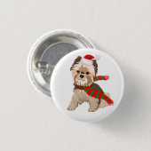 Adorable Christmas Yorkie In Santa Hat Button 缶バッジ (正面&裏面)
