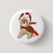Adorable Christmas Yorkie In Santa Hat Button 缶バッジ (正面)