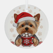 Adorable Christmas Yorkshire Terrier ガラスオーナメント (裏面)