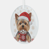 Adorable Christmas Yorkshire Terrier ガラスオーナメント (正面左)