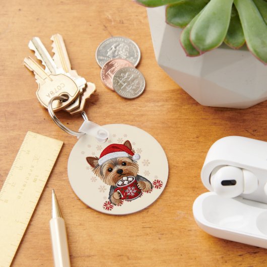 Adorable Christmas Yorkshire Terrier キーホルダー (デスク)