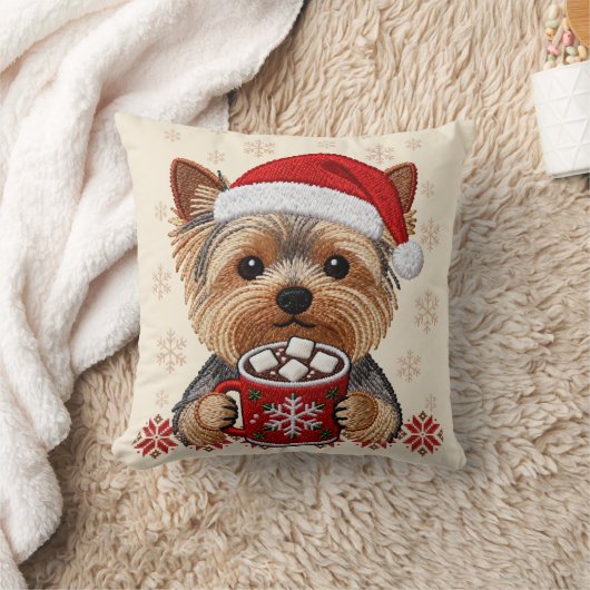 Adorable Christmas Yorkshire Terrier クッション (ブランケット)