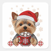 Adorable Christmas Yorkshire Terrier スクエアシール (正面)