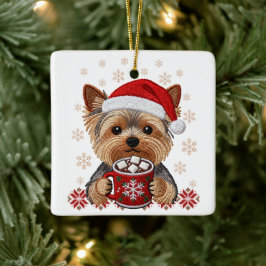 Adorable Christmas Yorkshire Terrier セラミックオーナメント