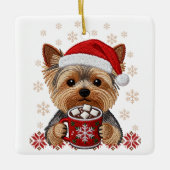 Adorable Christmas Yorkshire Terrier セラミックオーナメント (正面)