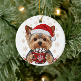 Adorable Christmas Yorkshire Terrier セラミックオーナメント
