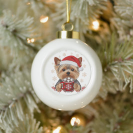 Adorable Christmas Yorkshire Terrier セラミックボールオーナメント