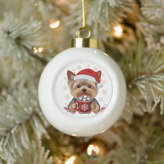Adorable Christmas Yorkshire Terrier セラミックボールオーナメント (ツリー)