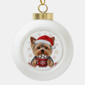Adorable Christmas Yorkshire Terrier セラミックボールオーナメント (正面)