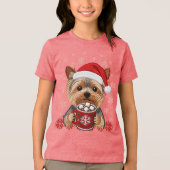 Adorable Christmas Yorkshire Terrier トライブレンドＴシャツ (正面)