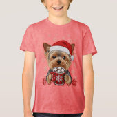 Adorable Christmas Yorkshire Terrier トライブレンドＴシャツ (正面)