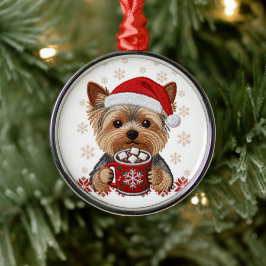 Adorable Christmas Yorkshire Terrier メタルオーナメント