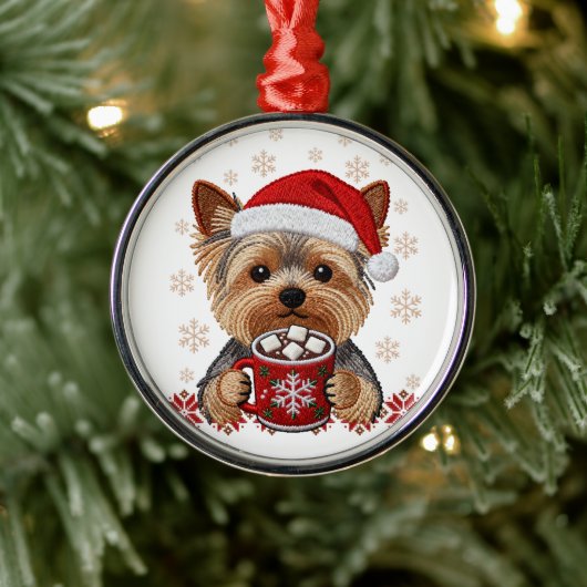 Adorable Christmas Yorkshire Terrier メタルオーナメント (ツリー)