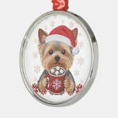 Adorable Christmas Yorkshire Terrier メタルオーナメント (左)