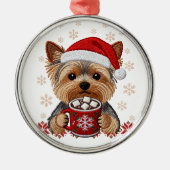Adorable Christmas Yorkshire Terrier メタルオーナメント (正面)