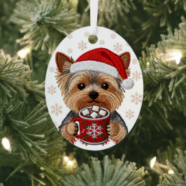Adorable Christmas Yorkshire Terrier メタルオーナメント