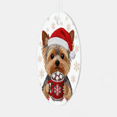 Adorable Christmas Yorkshire Terrier メタルオーナメント (正面左)