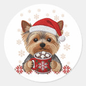 Adorable Christmas Yorkshire Terrier ラウンドシール (正面)