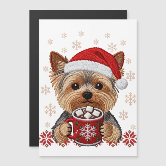 Adorable Christmas Yorkshire Terrier Magnetic Card (正面/裏面)