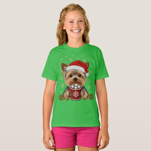 Adorable Christmas Yorkshire Terrier Tシャツ (正面フル)