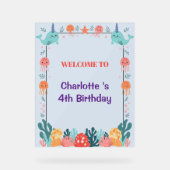 Adorable Chubby Narwhal Whale fish Seamless Sea Li アクリルサイン (正面)