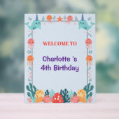 Adorable Chubby Narwhal Whale fish Seamless Sea Li アクリルサイン (ニュートラル)