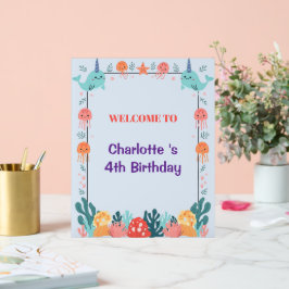 Adorable Chubby Narwhal Whale fish Seamless Sea Li アクリルサイン