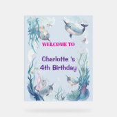 Adorable Chubby Narwhal Whale fish Seamless Sea Li アクリルサイン (正面)