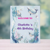 Adorable Chubby Narwhal Whale fish Seamless Sea Li アクリルサイン (ニュートラル)