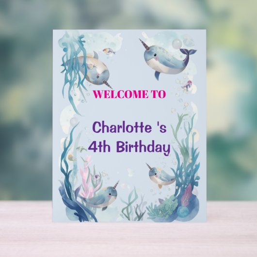 Adorable Chubby Narwhal Whale fish Seamless Sea Li アクリルサイン (ニュートラル)