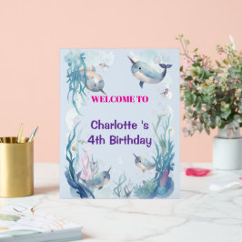 Adorable Chubby Narwhal Whale fish Seamless Sea Li アクリルサイン