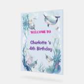 Adorable Chubby Narwhal Whale fish Seamless Sea Li アクリルサイン (傾斜)