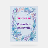 Adorable Chubby Narwhal Whale fish Seamless Sea Li アクリルサイン (正面)